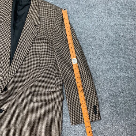 Marco Carelli Blazer Mens 48L Long Brown Black Silk Wool Blend Houndstooth - Picture 7 of 16